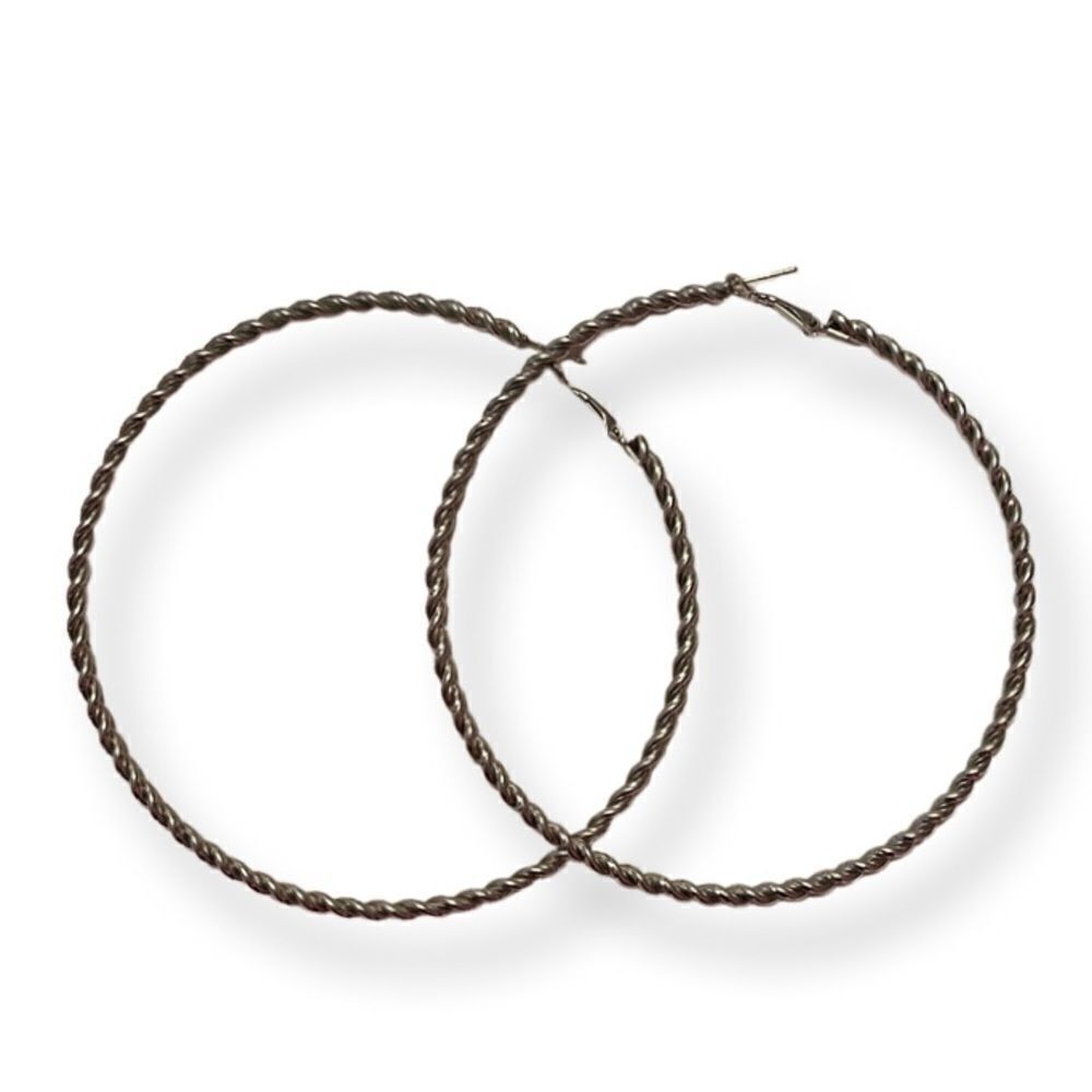 XL Silver Tone Twist Hoop Earrings NWOT
